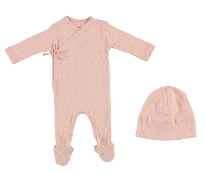 Bebe Heart Pointelle Footie & Hat