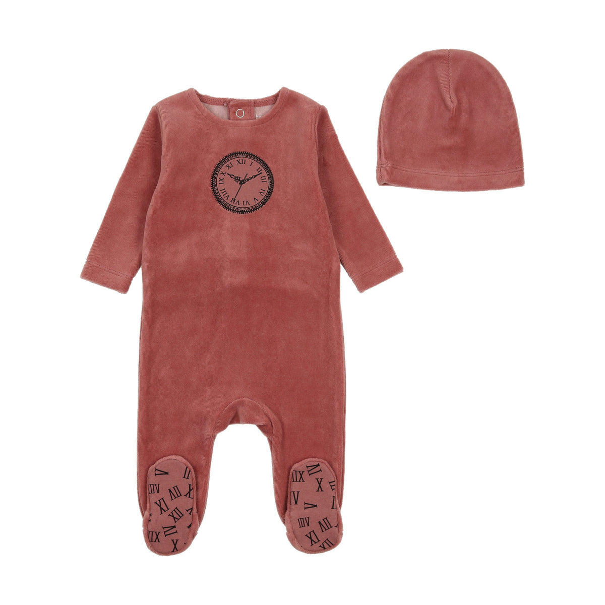 Clock Velour Footie & Hat