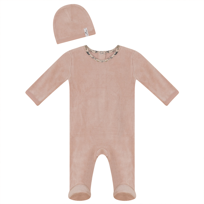 Velour Romper & Hat with Multi Print