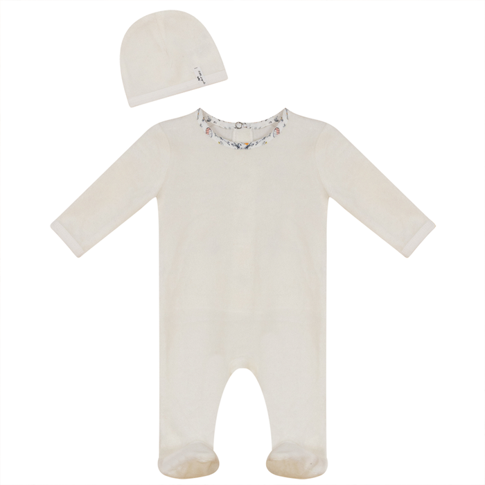 Velour Romper & Hat with Multi Print