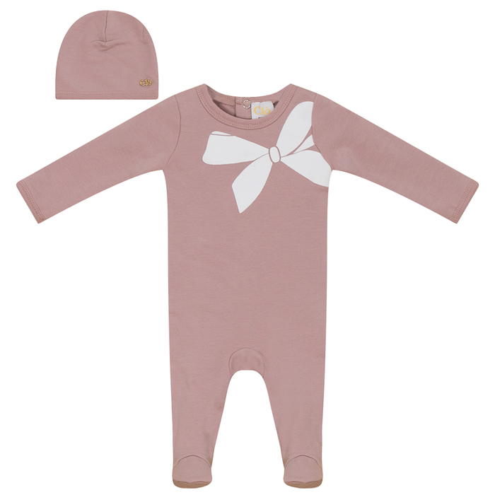 Bow Print Footie & Hat