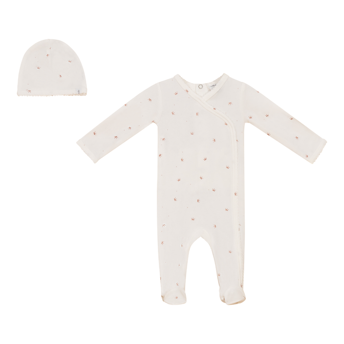 Soft Modal With Crown Print Baby Romper Set