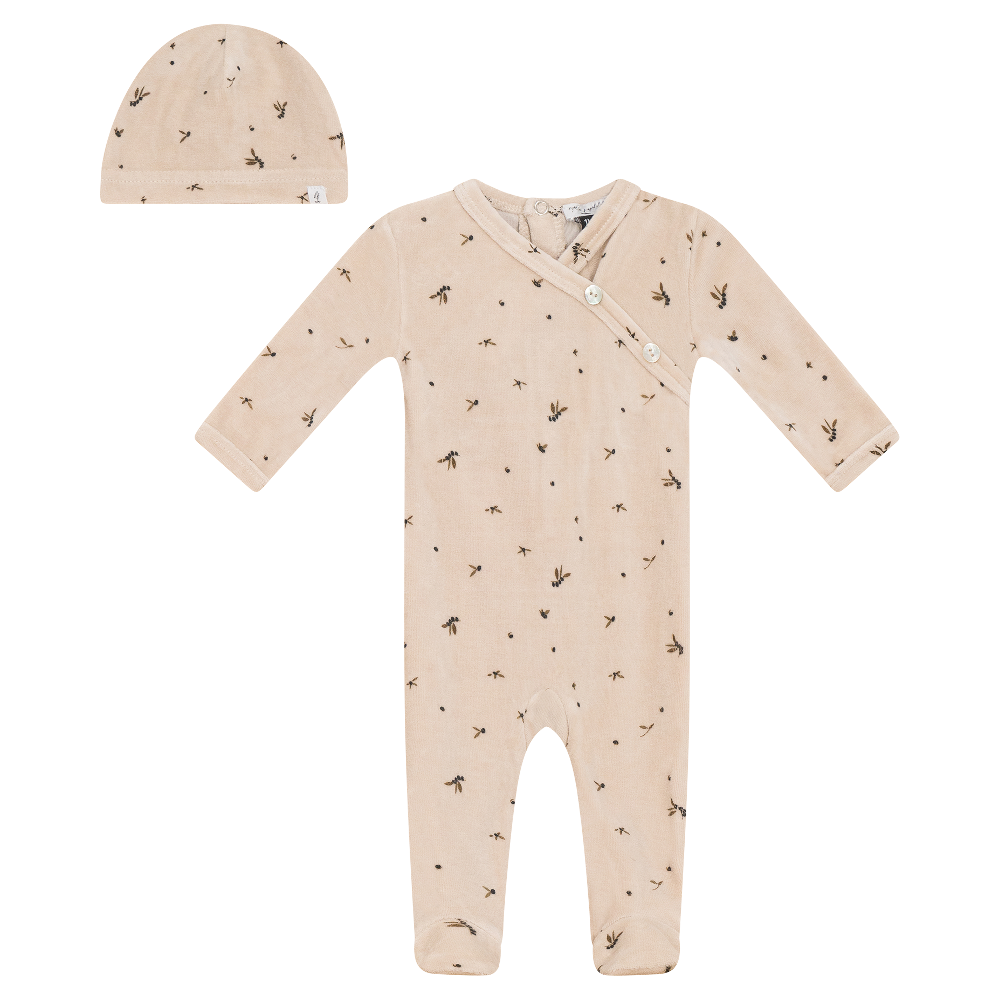 Baby Velour Footie & Hat With Leaf Print