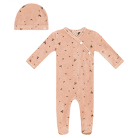 Baby Velour Footie & Hat With Leaf Print