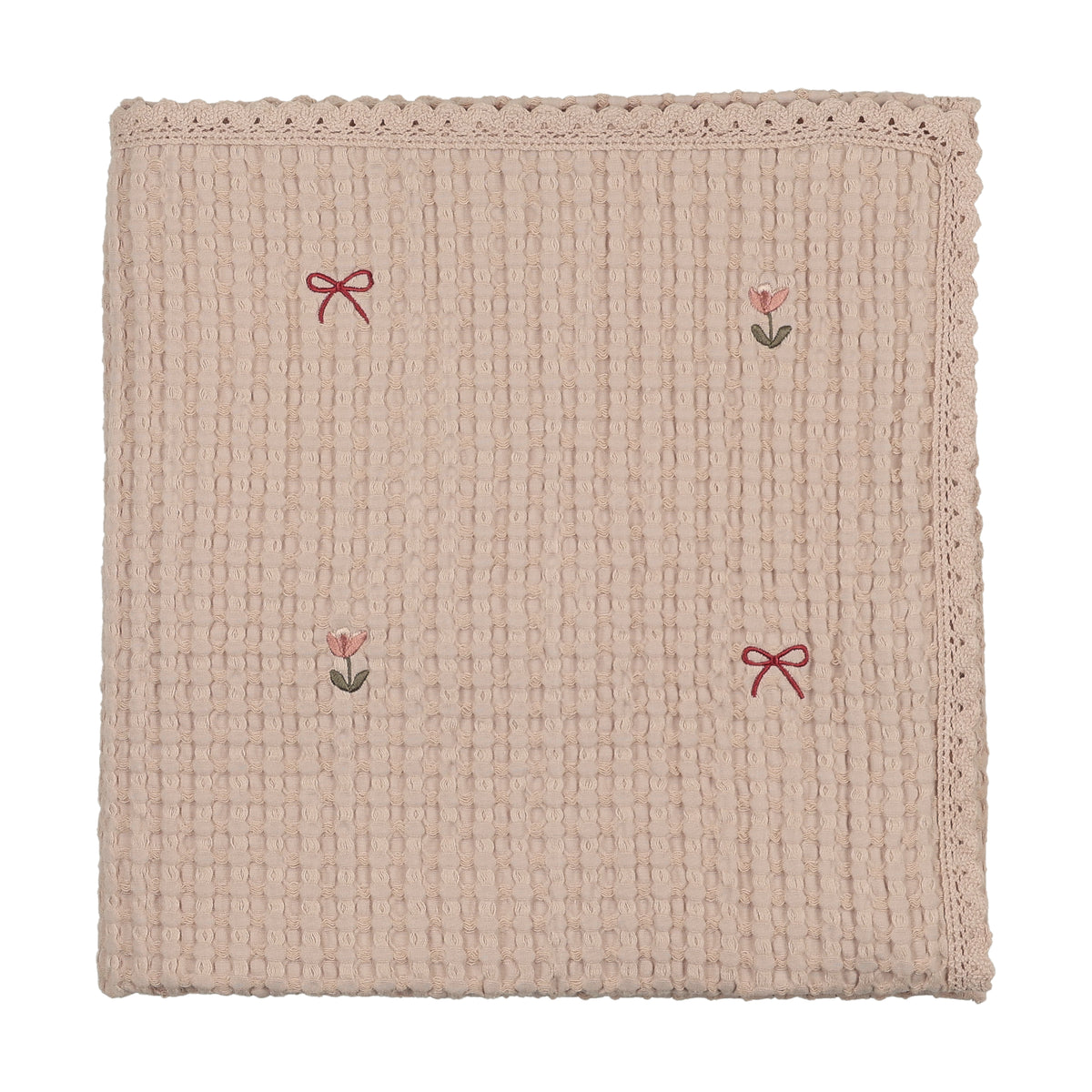 Tulips & Bows Embroidered Waffle Blanket