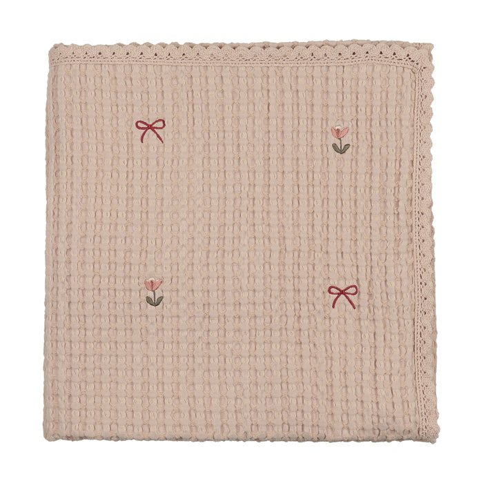 Tulips & Bows Embroidered Waffle Blanket