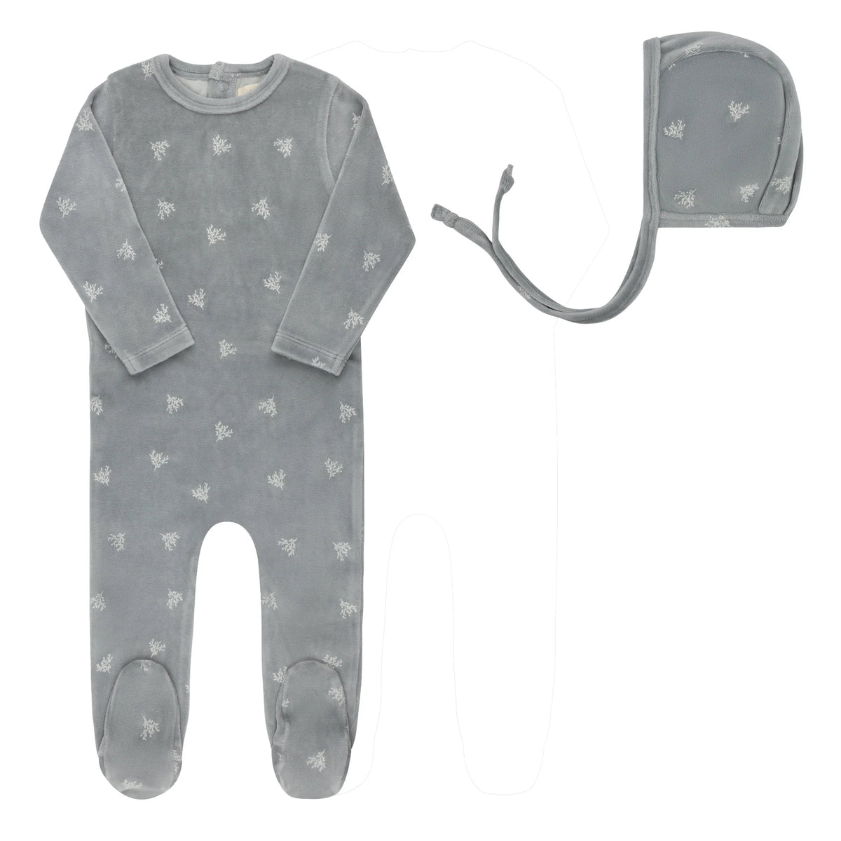Velour Leaf Pattern Collection - Footie & Hat