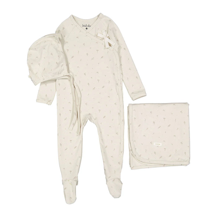 Tiny Bud Print Wrap Tie Layette Set