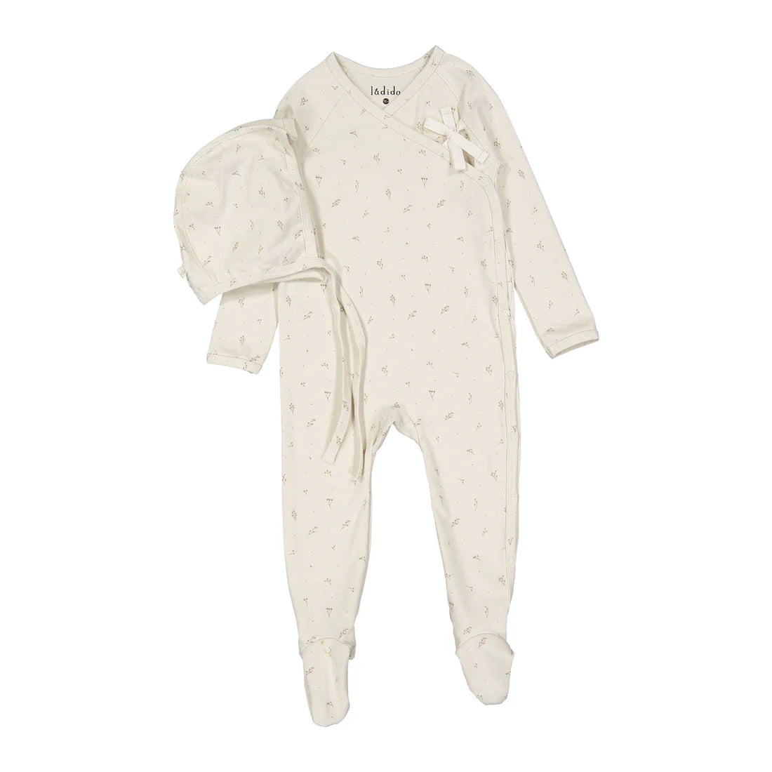 Tiny Bud Print Wrap Tie Footie & Bonnet