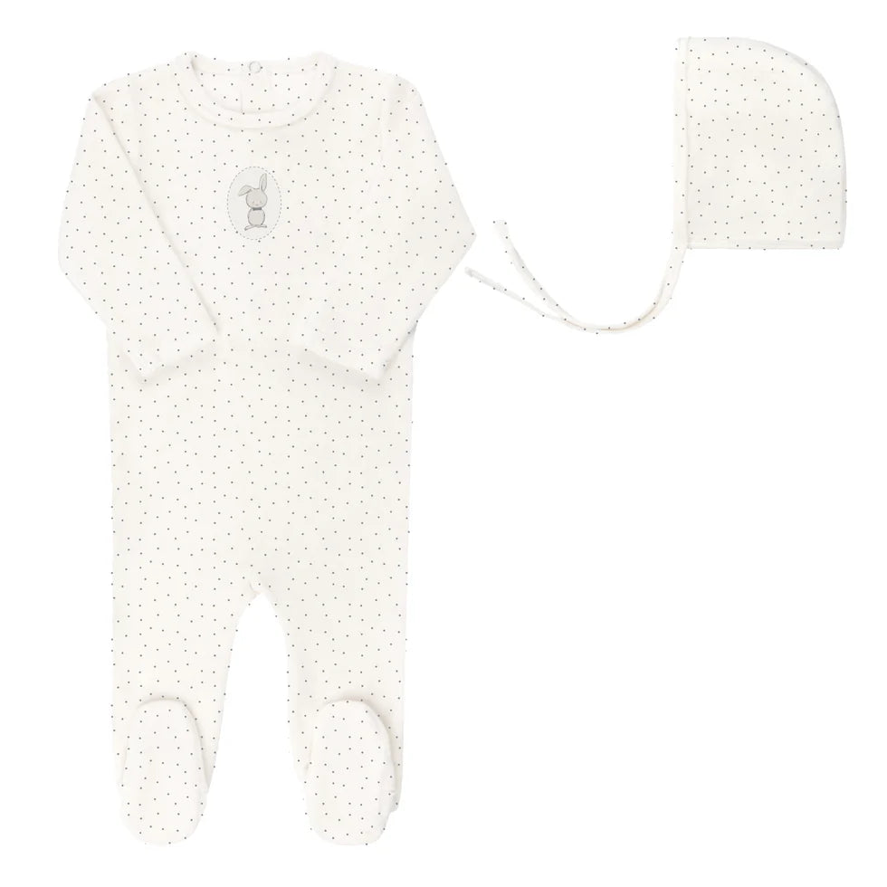 Bunny Pin Dot Footie & Hat