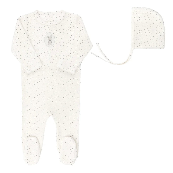 Bunny Pin Dot Footie & Hat