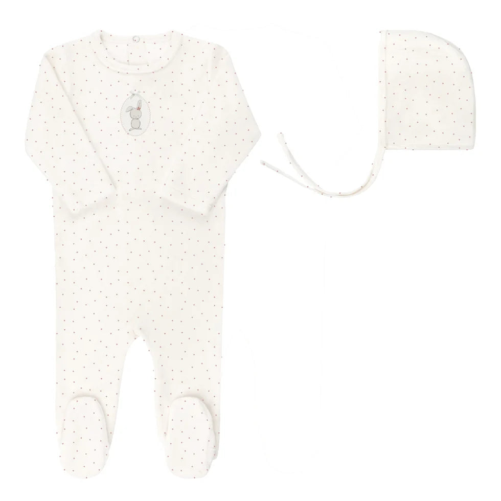 Bunny Pin Dot Footie & Hat