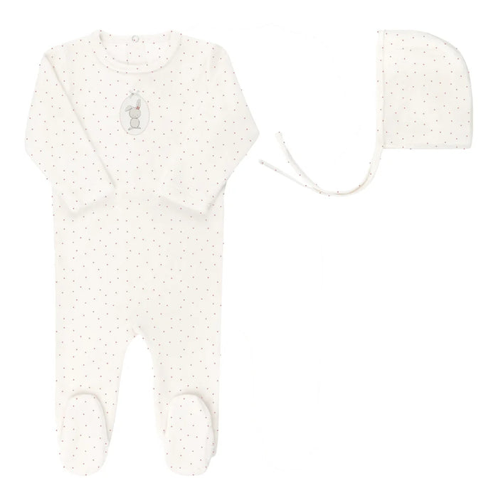 Bunny Pin Dot Footie & Hat