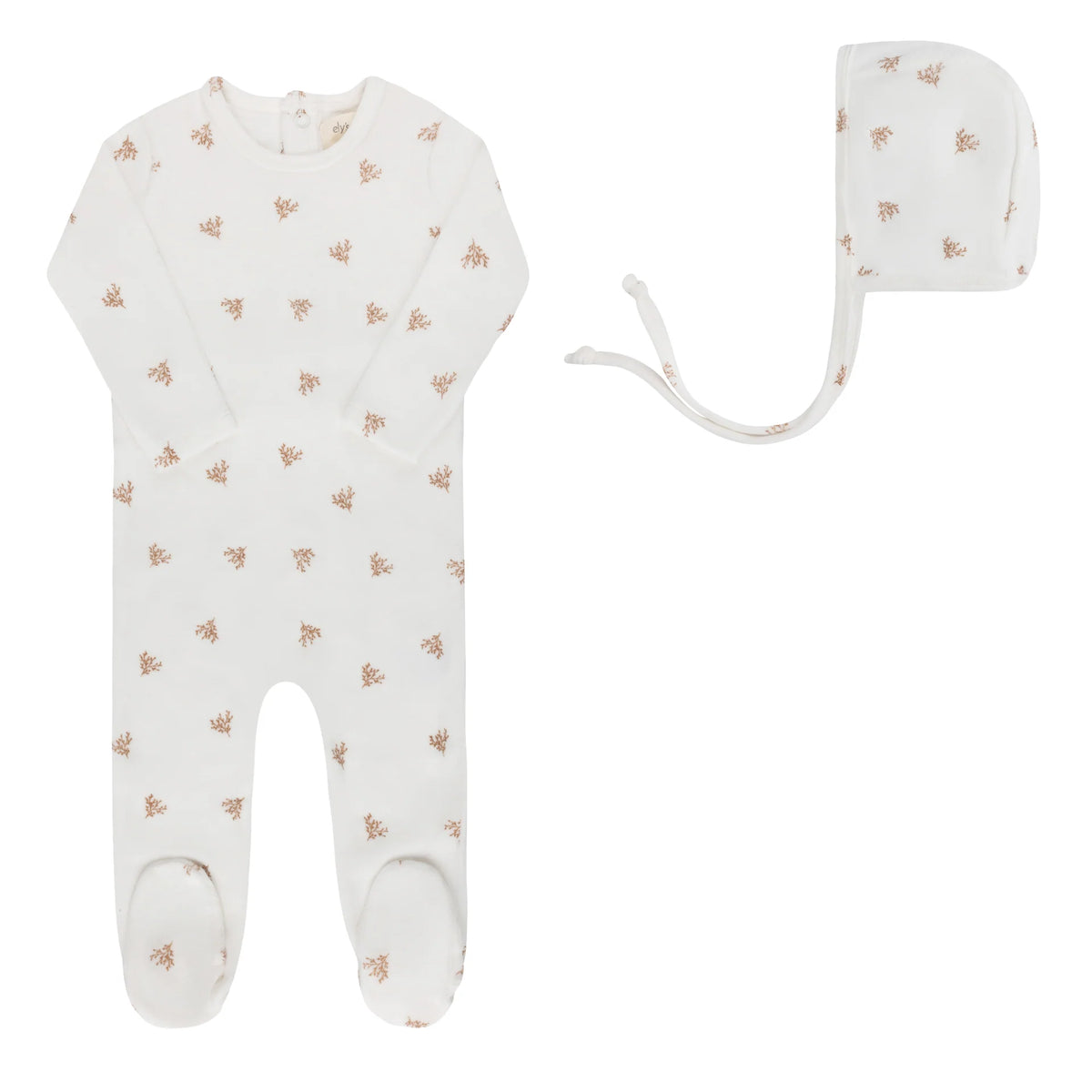Velour Leaf Pattern Collection - Footie & Hat