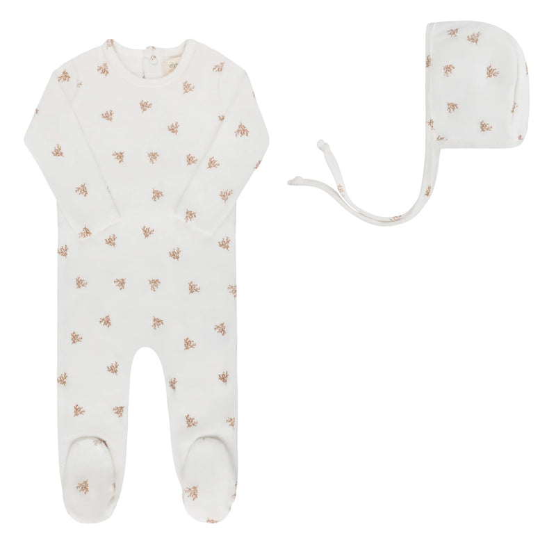 Velour Leaf Pattern Collection - Footie & Hat