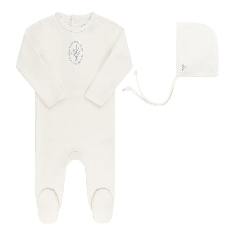 Velour Center Floral Footie & Hat