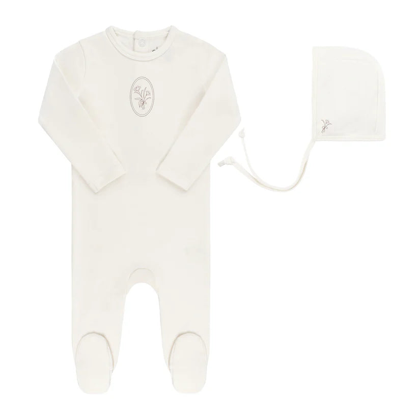 Velour Center Floral Footie & Hat