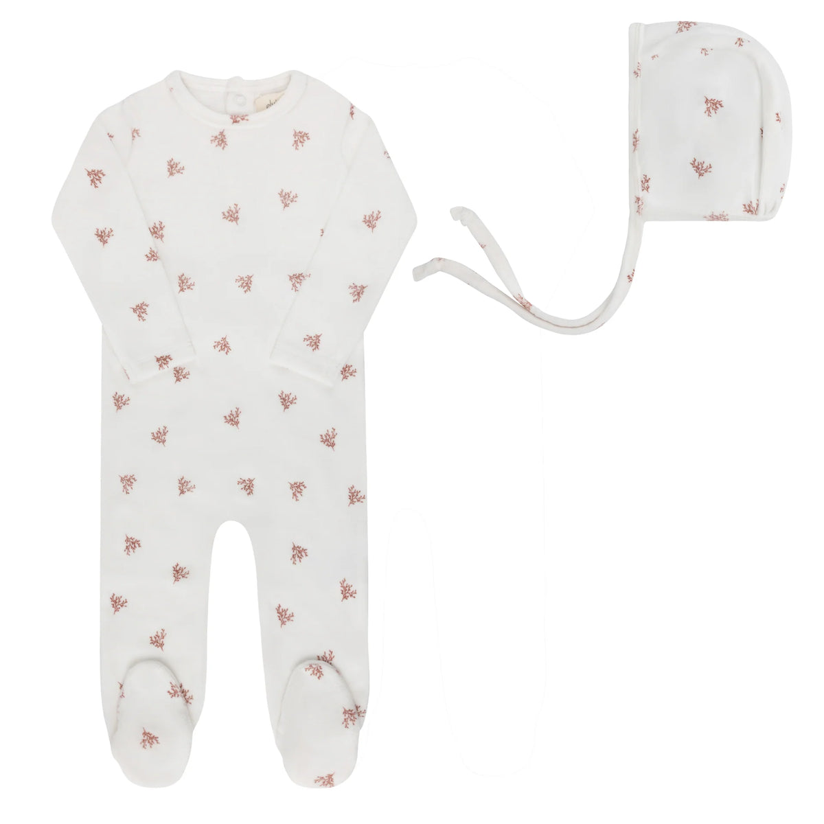 Velour Leaf Pattern Collection - Footie & Hat