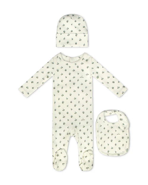 Floral Footie &  Beanie & Bib