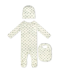 Floral Footie &  Beanie & Bib