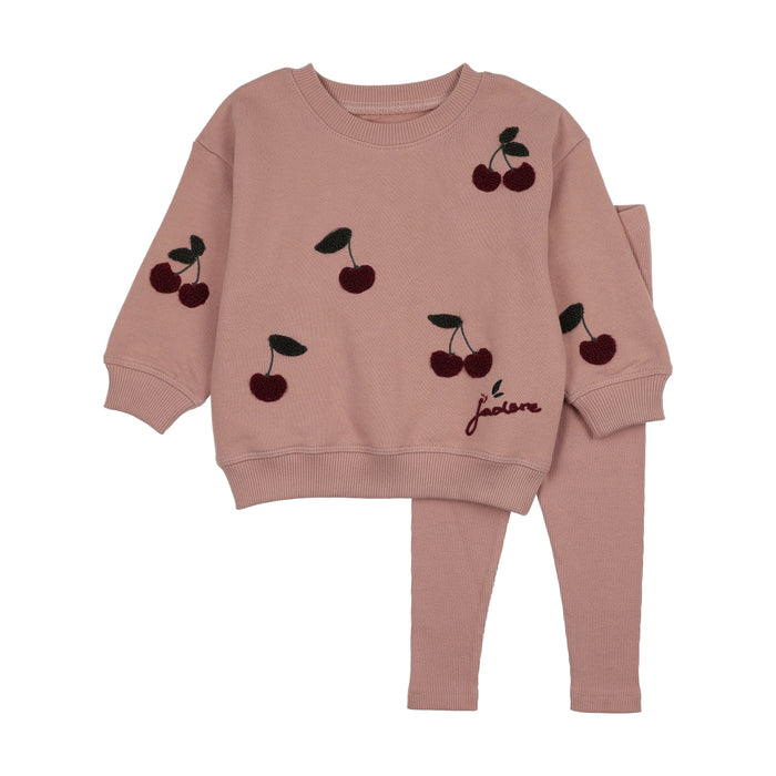Cherry/Olive Patch Sweatshirt Set
