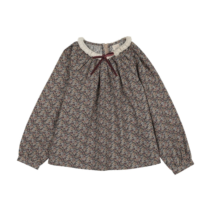 Home Garden Lace Trim Collared Blouse With Knit Suspender Leggings