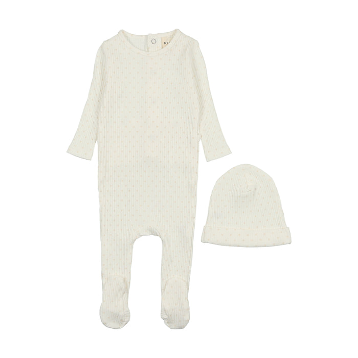 Wide Ribbed Textured Heart Footie & Hat