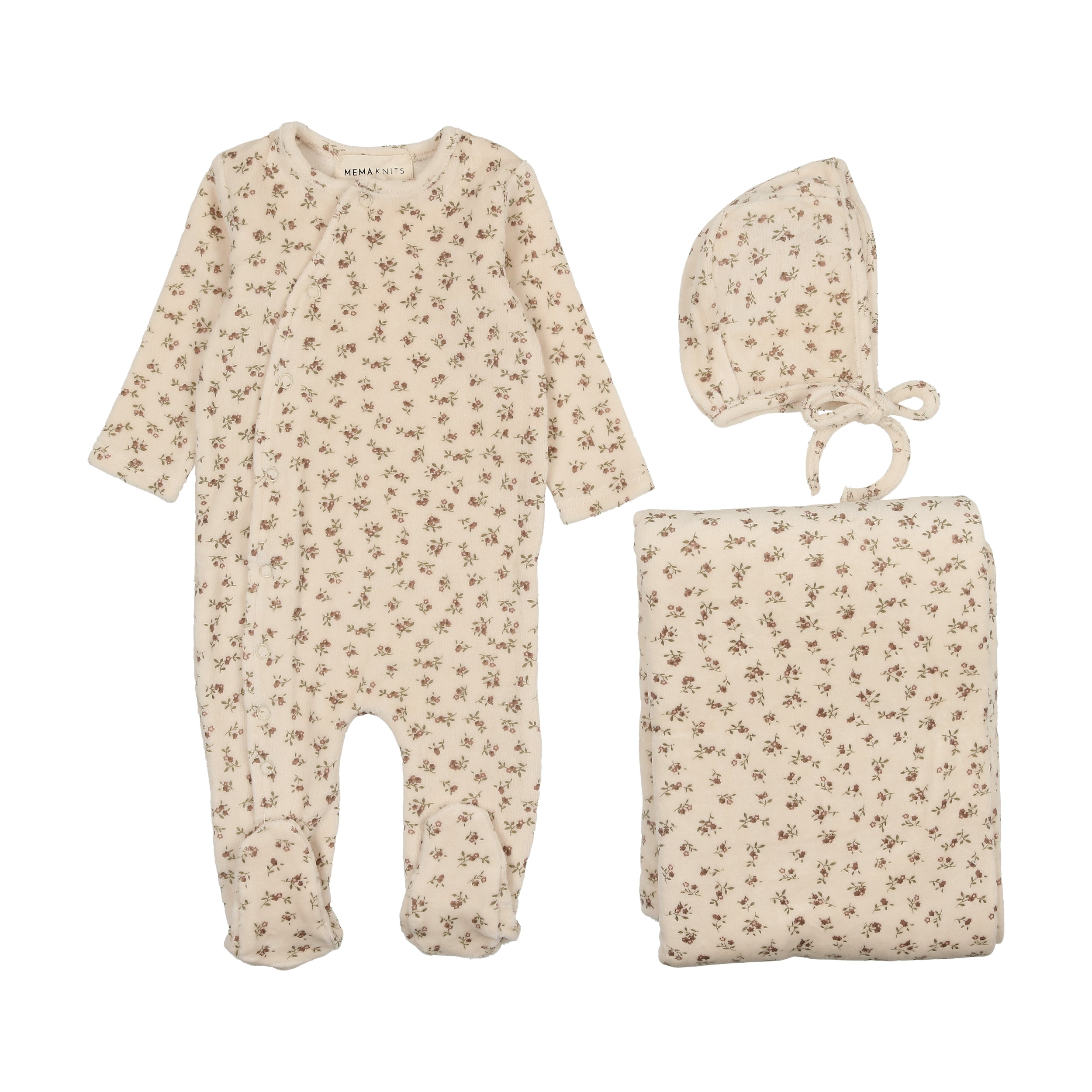 Printed Velour Side Snap Layette Set