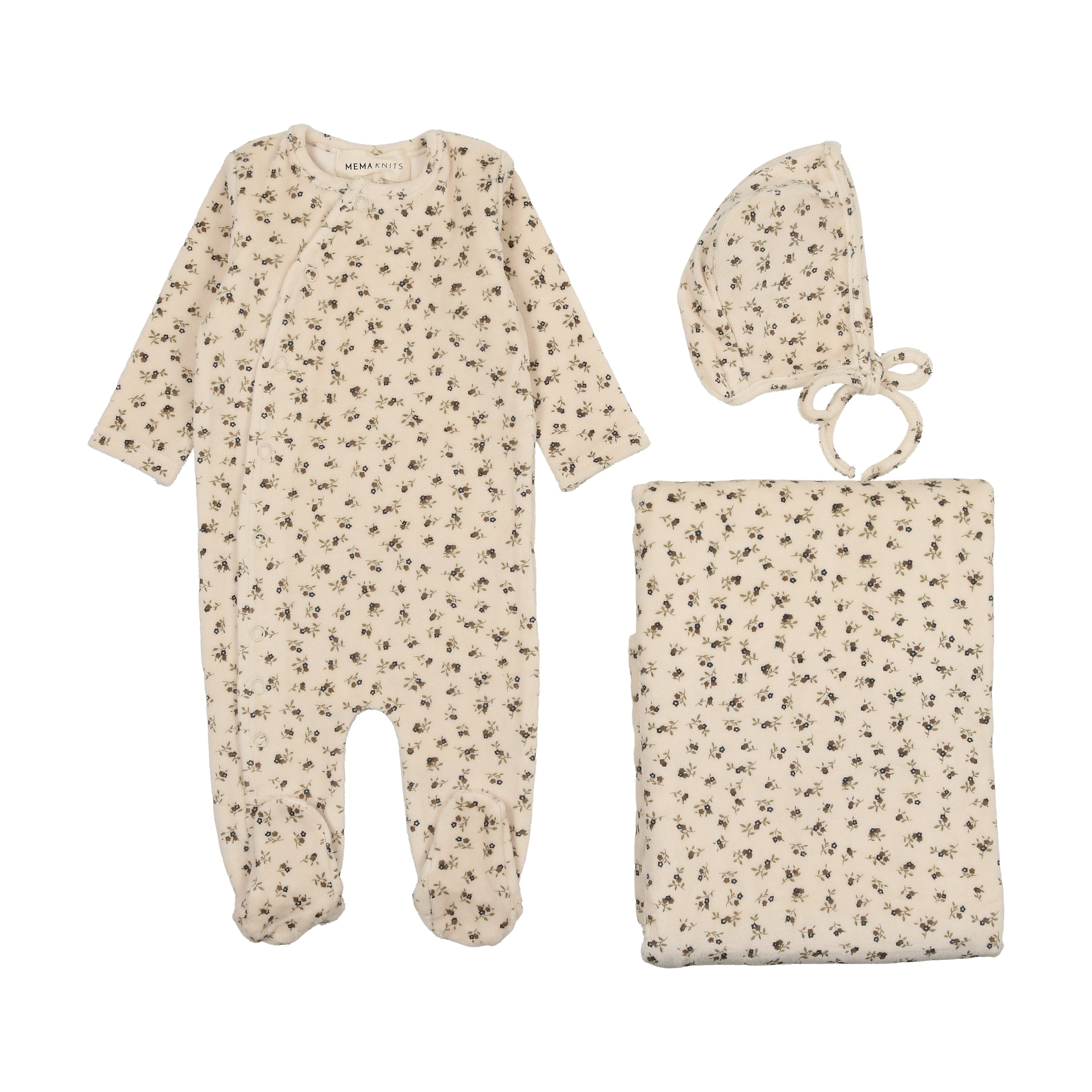 Printed Velour Side Snap Layette Set