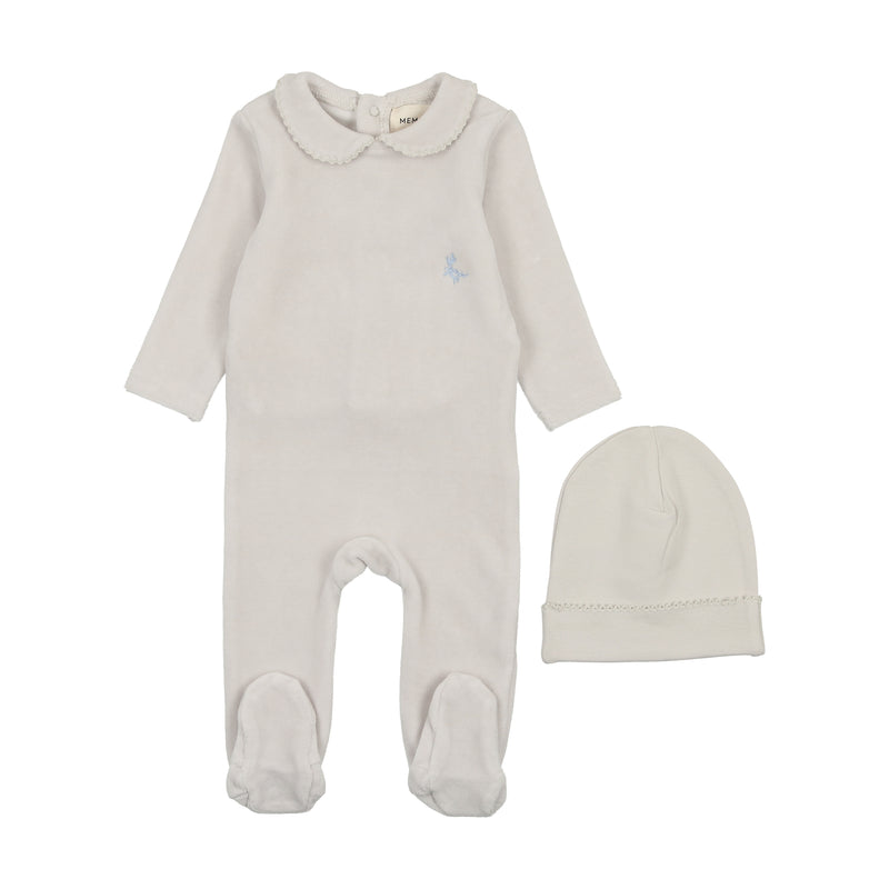 Velour Picot Edge Footie & Hat