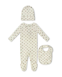 Floral Footie &  Beanie & Bib
