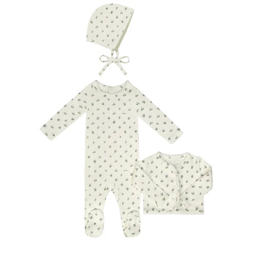 Floral Footie & Cardigan & Bonnet