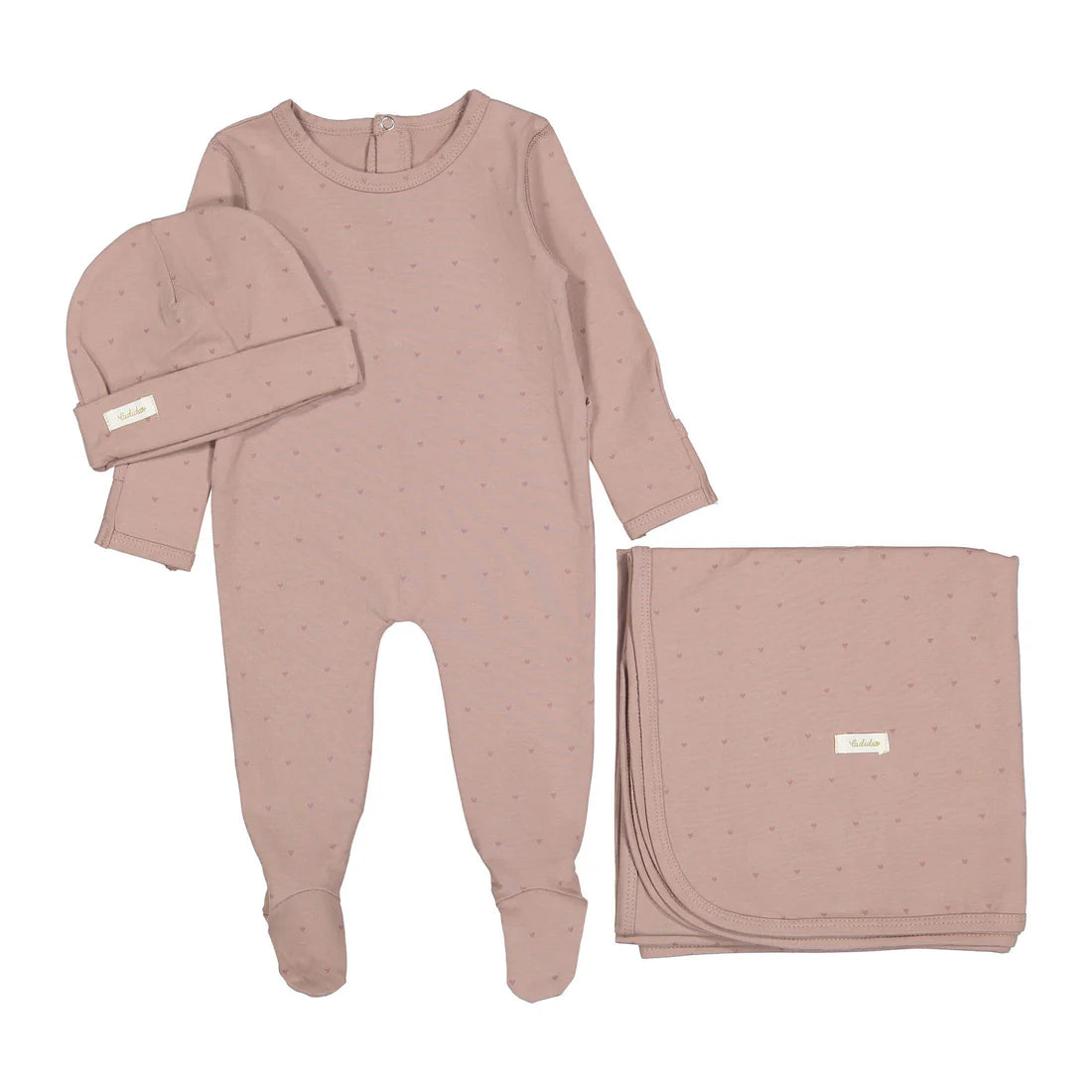 Mauve Heart Print Footie & Hat