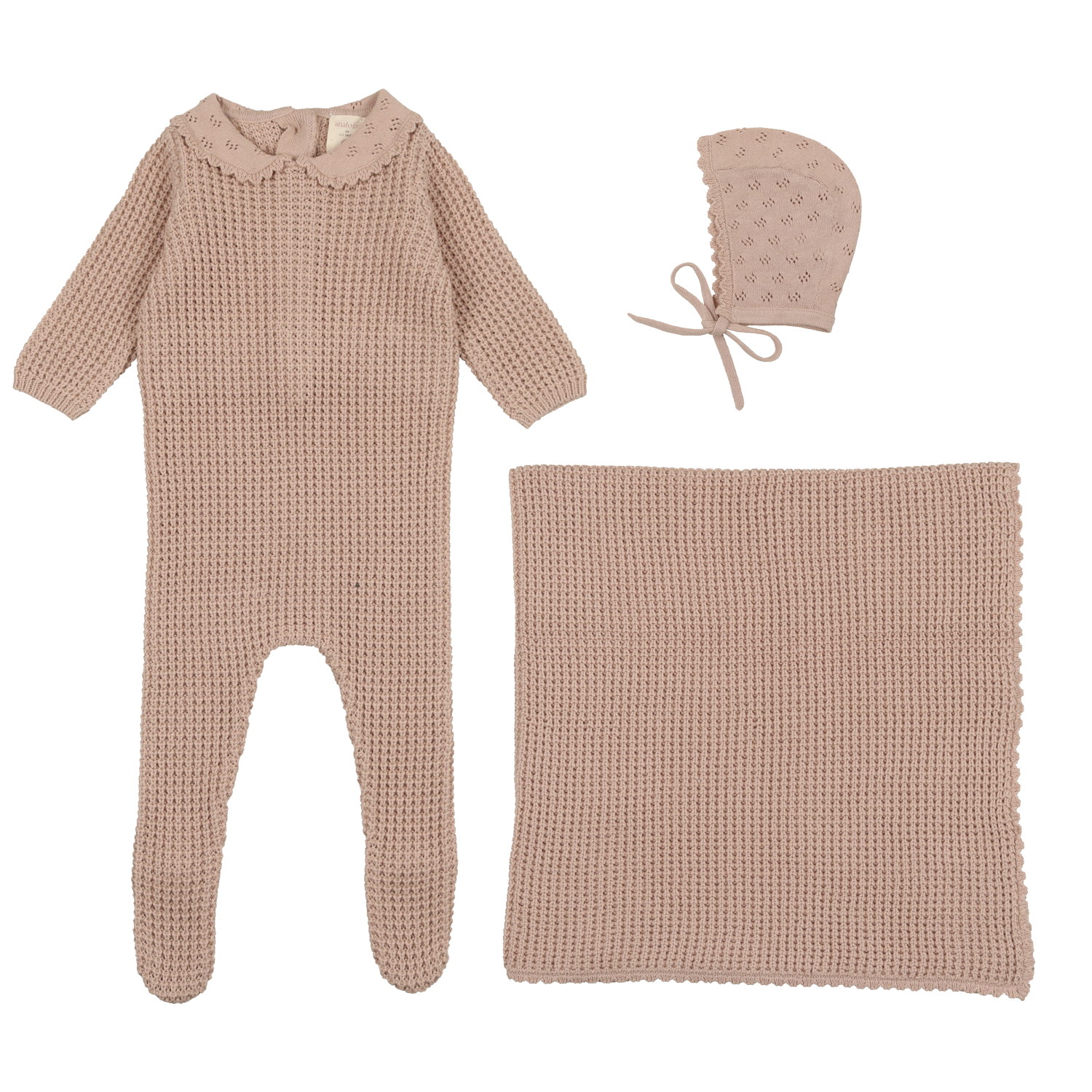 Pointelle Collar Knit Layette Set