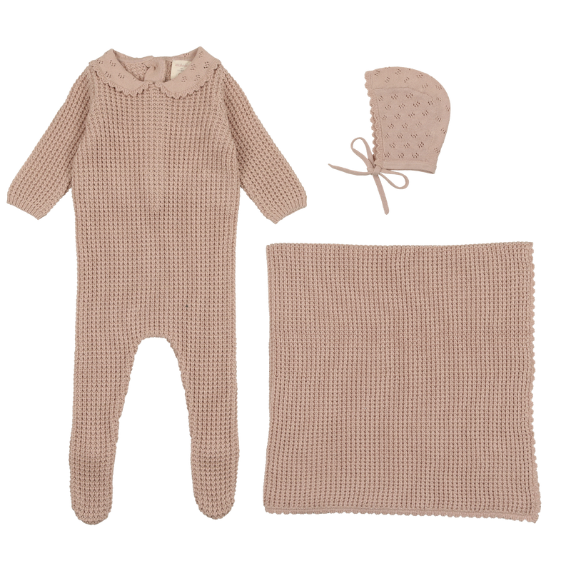 Pointelle Collar Knit Layette Set