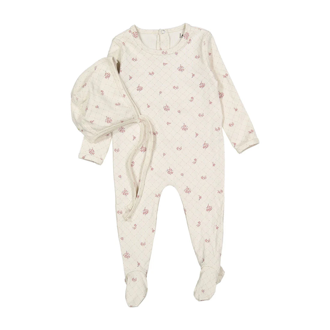 Grid Print Footie & Bonnet