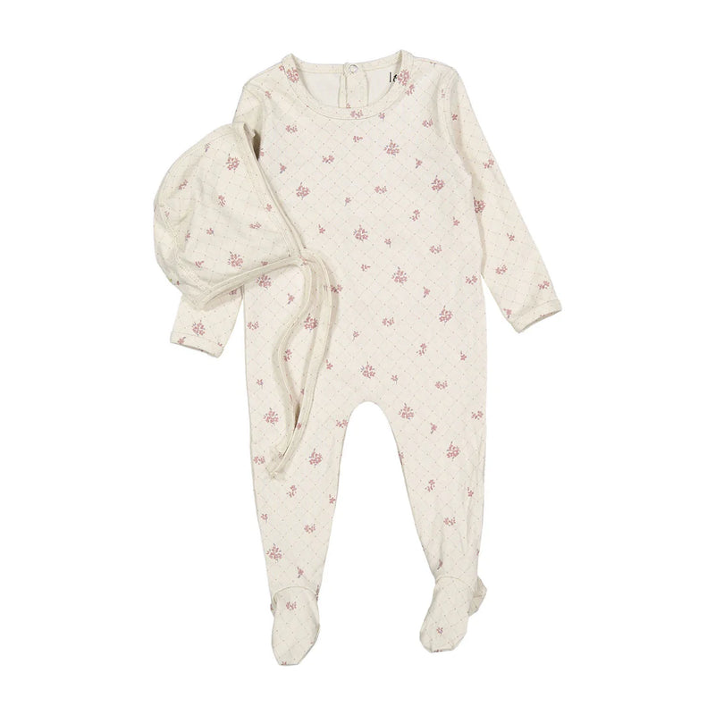 Grid Print Footie & Bonnet